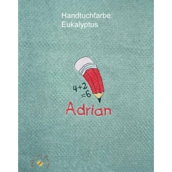 Besticktes personalisiertes Kinderhandtuch Stift Schulkind mit Namen Einschulung Schule