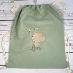 Beutel bestickt mit Maus, Marienkäfer und Wunschnamen I personalisierter Kita Beutel I Kindergartentasche mit Name