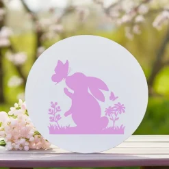 Bügelbild für Ostern - Frühlings Deko mit Blumen, Schmetterling und Osterhasen