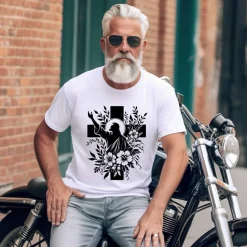 Bügelbild Jesus mit Kreuz  - Applikation zum aufbügeln - Aufbügler - christliches Bügelbild