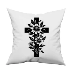 Bügelbild Kreuz  mit Blumen - Applikation zum aufbügeln - Aufbügler - christliches Bügelbild