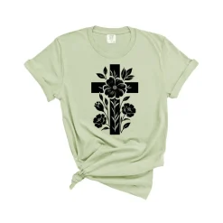 Bügelbild Kreuz mit Blumen  - Applikation zum aufbügeln - Aufbügler - christliches Bügelbild *