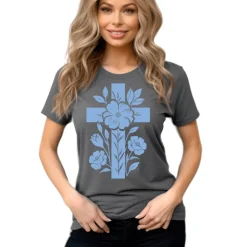 Bügelbild Kreuz mit Blumen  - Applikation zum aufbügeln - Aufbügler - christliches Bügelbild *