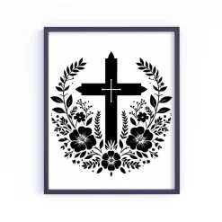 Bügelbild Kreuz und Blumen - Applikation zum aufbügeln - Aufbügler - christliches Bügelbild