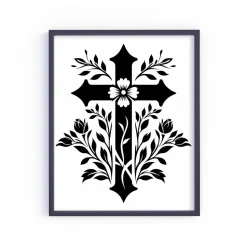 Bügelbild Kreuz und Blumen - Applikation zum aufbügeln - Aufbügler - christliches Bügelbild