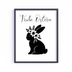 Bügelbild Osterhase mit Blümchen in schwarz  zum aufbügeln - Personalisierbares Bügelbild