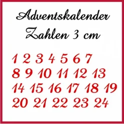 Bügelbild Zahlen 1-24 Adventskalender aus Flockfolie – individuell wählbare Farbe