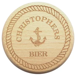 Bierglasdeckel Anker maritim Gravur Wunschname Buche - Trinkglasdeckel als Insektenschutz -  feine Holzgravur