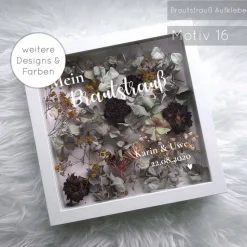 Bilderrahmen Weiß mit Schriftzug – Dein getrockneter Brautstrauß als personalisierte Hochzeitserinnerung