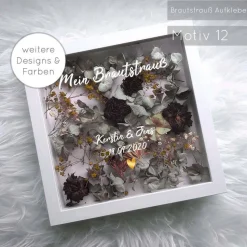 Bilderrahmen Weiß mit Schriftzug – Dein getrockneter Brautstrauß als personalisierte Hochzeitserinnerung