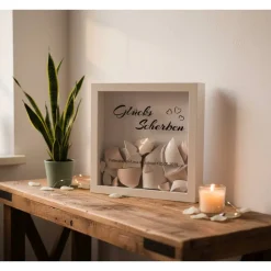 Bilderrahmen Weiß personalisierbar – Polterabend Scherben Aufkleber & Schriftzug – Geschenkidee