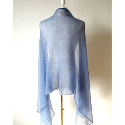 Blaues Tuch mit silberfarbigen Lurex, gestrickte Stola aus Mohair, festlicher Damen Schal helle Farbe