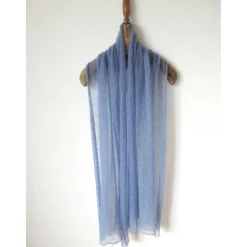 Blaues Tuch mit silberfarbigen Lurex, gestrickte Stola aus Mohair, festlicher Damen Schal helle Farbe