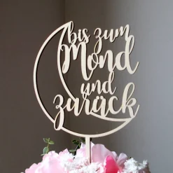Blumen- / Tortenstecker "bis zum Mond und zurück" aus Holz, Caketopper, Tortentopper, Tortenfigur, Blumengesteck