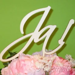 Blumen- / Tortenstecker "Ja!" aus Holz, Caketopper, Tortentopper, Blumenstecker, Blumengesteck