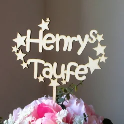 Blumen- / Tortenstecker Taufe Sternenregen mit Name, Caketopper, Tortentopper, Blumenstecker, Blumengesteck, Schriftzug