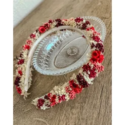 Blumenhaarkranz "Marylou" mit Trockenblumen in rot und weiß für Fotoshootin, Hochzeit, Feste und festliche Tage