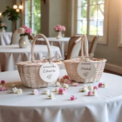 Blumenmädchenkorb personalisiert, Kinderkorb, Blumenkorb, Korb mit Anhänger, Hochzeitskorb
