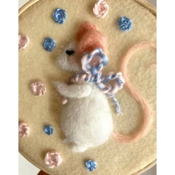 Blumenmäuschen, befilzter Stickrahmen, Filzbild, Kinderzimmerdekoration, Babyzimmer, gefilztes Mäuschen