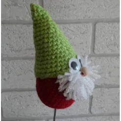 Blumenstecker / Pflanzenstecker Wichtel mit Kulleraugen - rot/grün