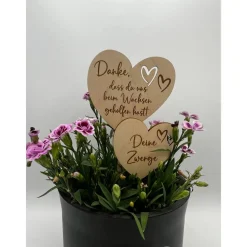 Blumenstecker aus Holz personalisiert – Abschiedsgeschenk für Erzieherin, Kindergarten & Schule