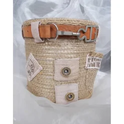 Blumentopf Übertopf Tischeimer Geldgeschenk  GARGO beige Jeans + echt Leder + Jute