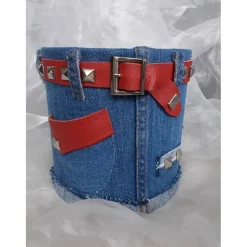 Blumentopf Übertopf Tischeimer Geldgeschenk  HOT JEANS Jeans + echt Leder rot blau