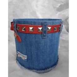 Blumentopf Übertopf Tischeimer Geldgeschenk  HOT JEANS Jeans + echt Leder rot blau