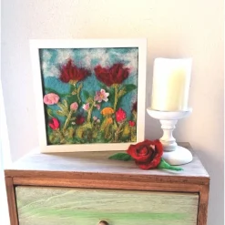 Blumenwiese gefilzt im Bilderrahmen