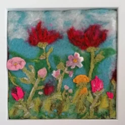 Blumenwiese gefilzt im Bilderrahmen