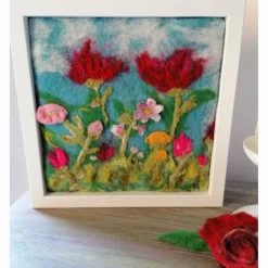 Blumenwiese gefilzt im Bilderrahmen