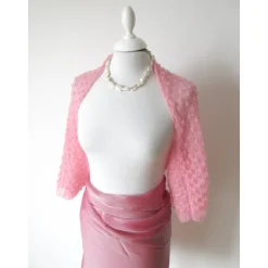 Braut Bolero rosa aus Kid-Mohair, zarter Shrug für Hochzeit,  Ärmelbolero gestrickt
