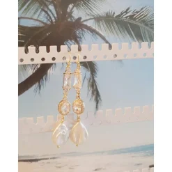 Braut Ohrringe Lang Hochzeitschmuck Süßwasserperlen mit Zirkonia Vergoldete Hochzeit Schmuck