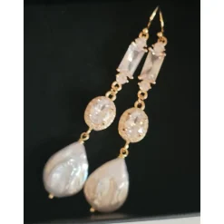 Braut Ohrringe Lang Hochzeitschmuck Süßwasserperlen mit Zirkonia Vergoldete Hochzeit Schmuck