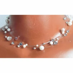 Brautkette, echte Perlen zur Hochzeit, Kristall und Silber , Perlen mit Glitzer