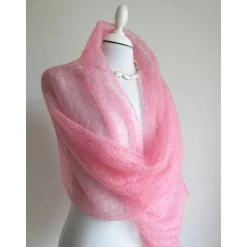 Brautschal rosa, gestrickte Hochzeitstola, Braustola, Lace Stola, Mohairstola, Umschlagtuch, Sommer Stola
