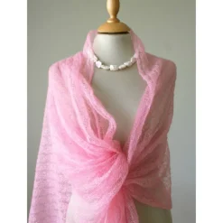 Brautschal rosa, gestrickte Hochzeitstola, Braustola, Lace Stola, Mohairstola, Umschlagtuch, Sommer Stola