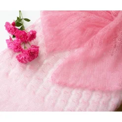 Brautschal rosa, gestrickte Hochzeitstola, Braustola, Lace Stola, Mohairstola, Umschlagtuch, Sommer Stola