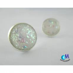 Brautschmuck Faux Opal weiß versilberte Ohrstecker  14 mm   Handgearbeitete  ART 3497