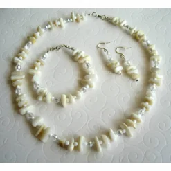 Brautschmuck Kette Armband Ohrhänger Muschelperlen creme