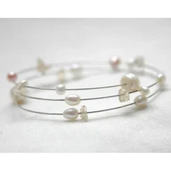 Brautschmuck Schmuckset zur Hochzeit, Perlenkette schwebende Perlen mit Armreif ud Ohrringen