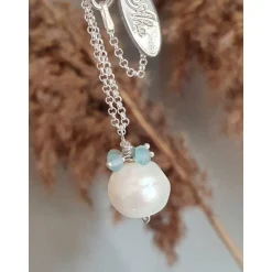 Brautschmuck Silberkette mit Perle und Apatit