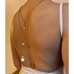 Brautschmuck-Set aus Bergkristall: Rückenkette, Armband & Ohrringe – vergoldeter Edelstahl, individualisierbar