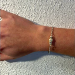 Brautschmuck-Set schneeweiß: Rückenkette, Armband & Ohrringe aus Glaswachsperlen mit Strass – individualisierbar