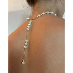 Brautschmuck-Set schneeweiß: Rückenkette, Armband & Ohrringe aus Glaswachsperlen – individualisierbar