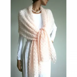 Brautstola, Brautschal, pastell lachs rose, Hochzeitsstola aus Mohair, gestrickte Mohairstola, Strickstola, Umschlagtuch, Mohairstola