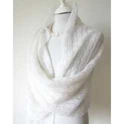 Brautstola  ivory Mohair und Seide, Lace-Stola für die Hochzeit, weiches Umschlagtuch, edles Schultertuch, handgefertigt