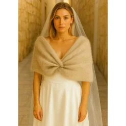 Brautstola, Stola, Schal, Strickschal, Umhang, Hochzeit, Alpaka Schal, Bolero, Jacke, Brautumhang, Milchcafe, Handgestri