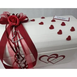 Briefbox Erinnerungsbox Brieftruhe Hochzeitsgeschenk Rose BORDEAUX zur Hochzeit - OPEN HEARTS und Silberherzen