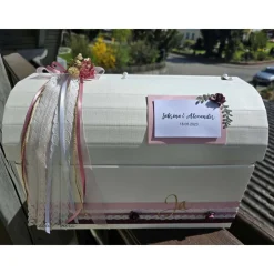 Briefbox Truhe Altrosa-Brombeere-Gold JA - Hochzeit Kartenbox